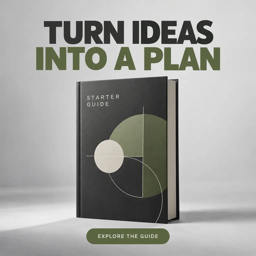 Original starter-guide ebook-cover mockup ad with a bold planning headline and green CTA