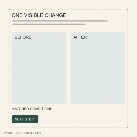 Static ad template: Split comparison ad template, 1080 by 1080 pixels